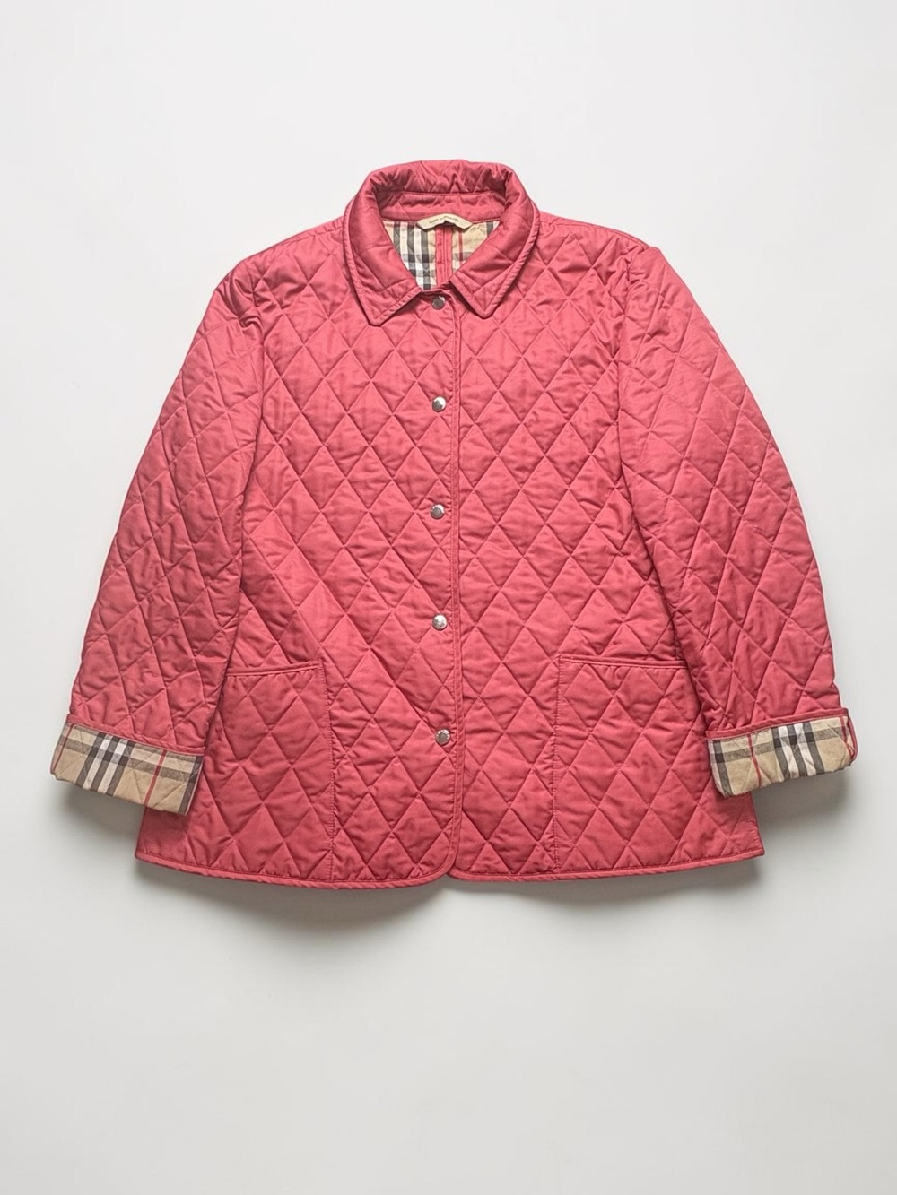 Burberry London Coral Pink Diamond Quilted Nova Check Lined Jacket Large *Flaws - Picture 4 of 16